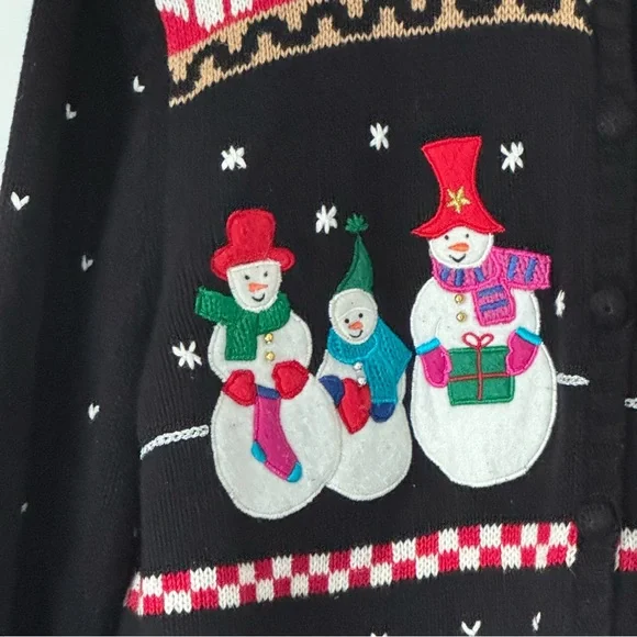 Vintage Embroidered Christmas Cardigan Sweater Womens Large Snowmen Fair Isle - Picture 5 of 12